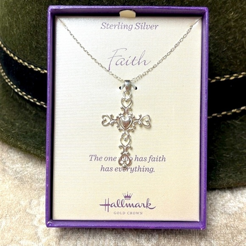 Brand New Hallmark Sterling Silver Filigree Cross 18 Necklace Heart Faith Gift 49$